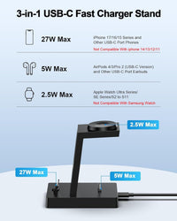 3 in 1 Charging Station - ADADPU iphone and iWatch Charger Stand with 30W USB C Charger Plug, Apple Charging Dock for iphone 16 15 Series, iWatch, Earbuds with USB C Port, Not for Samsung Watch
