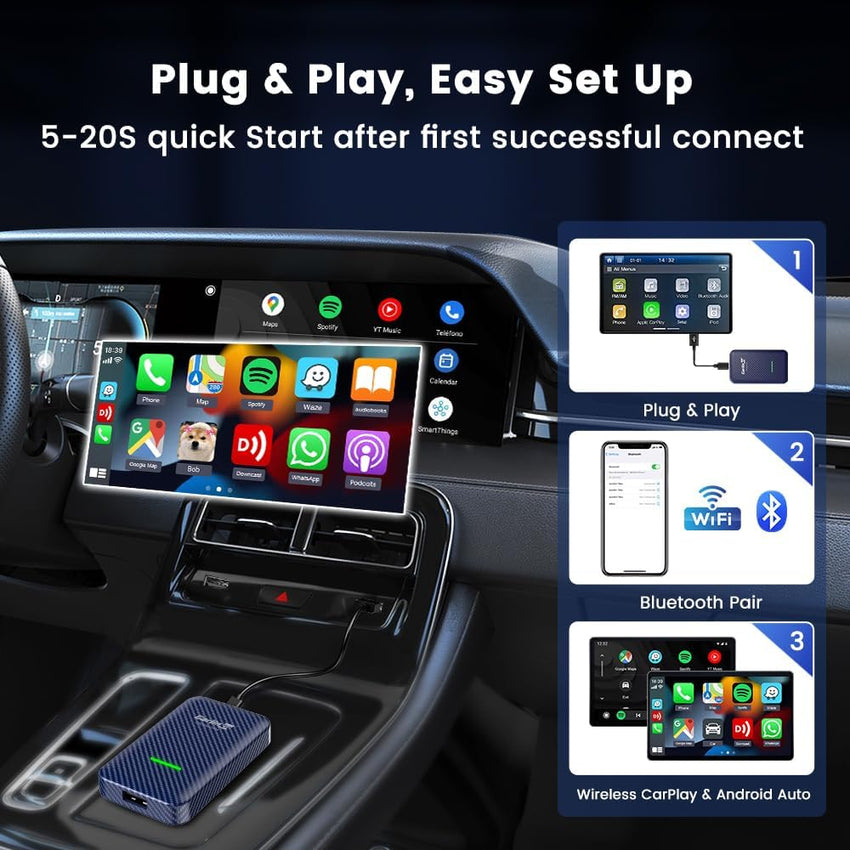 Carlinkit 4.0, 2025 NEW Upgrade, Wireless CarPlay & Android Auto Adapter UK,Convert OEM Wired CarPlay to Wireless Android Auto&CarPlay, 5.8GHz Low Latency,Compatible with 600+ Car Models from 2017