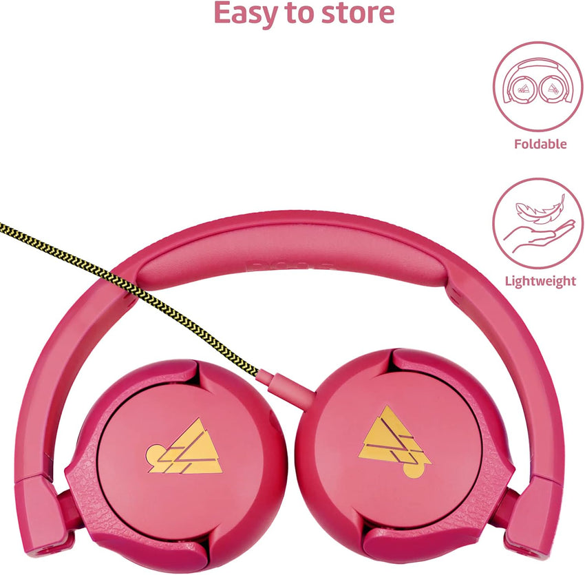 POGS kids headphones | The Elephant | Foldable and robust headphones for kids from 3 years with volume control, microphone, volume limiter 85 dB | Music-sharing function | 1m 3,5mm (pink wired)