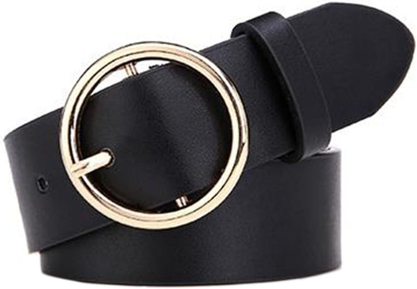 PU Leather Waist Belt Round Metal Buckle Casual Women's Belt â Black/Brown