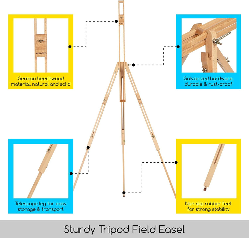 MEEDEN Artist Field Easel, Tripod Beech Wooden Painting Easel Stand with Bag, Lightweight Professional Art Easel for Painting and Display, Perfect for Painters Students, Artists, Hold Canvas up to 42"