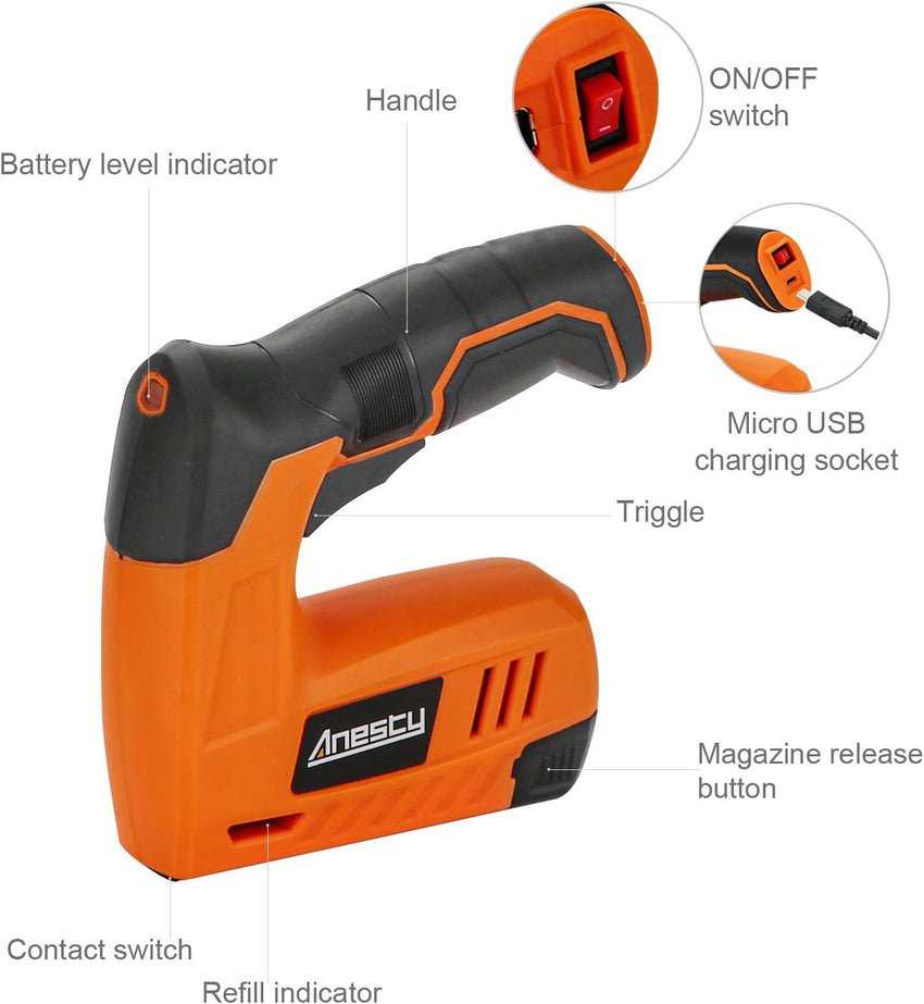 Cordless Staple Gun, 2in1 Electric Stapler & Nailer, Rechargeable Stapler/Tacker, with 2000pcs 10mm Nails and 2000pcs 10mm Staples [Small, Lightweight, Compact]