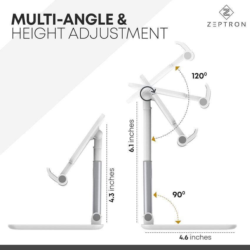 ZEPTRON Mobile Stand Holder - Portable & Adjustable Desk Cell Phone Stand for iPhone 15 14 Pro Max Plus, 13 12 Pro Max Mini, 11 Pro, Xs, XR, X, 8, 6s, SE, Samsung S23, 4"-8" Mobile Phones