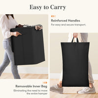 150L Laundry Basket with Lid 3-Section Foldable Dirty Clothes Organiser Black