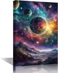 Planet Canvas Wall Art 1-Panel Milky Way Galaxy Print Framed Modern Home Decor â 36x24 in