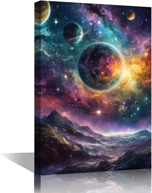 Planet Canvas Wall Art 1-Panel Milky Way Galaxy Print Framed Modern Home Decor â 36x24 in
