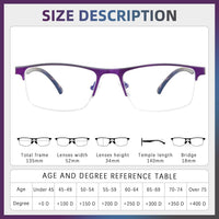 FONHCOO Reading Glasses for Women Men, Blue Light Blocking Reading Glasses Metal Half Frame Computer Readers Anti UV/Glare/Eyestrain (Purple Blue Grey 3.0)