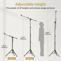 TONOR Microphone Stand with Tablet Holder, Tripod Boom Arm for Floor, Adjustable Height and Angle, Heavy Duty Stand with Carrying Bag, Phone and iPad Clamp, Compatible with Blue Yeti, T35