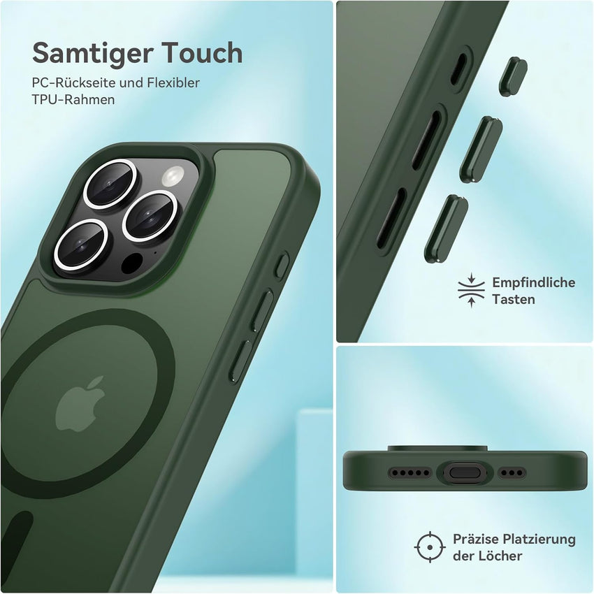 Natiiozie Magnetic Case for iPhone 15 Pro 6.1 inch Compatible with MagSafe,Translucent Matte Slim Case Shockproof Military-Grade Protection iPhone 15 Pro Cover - Green