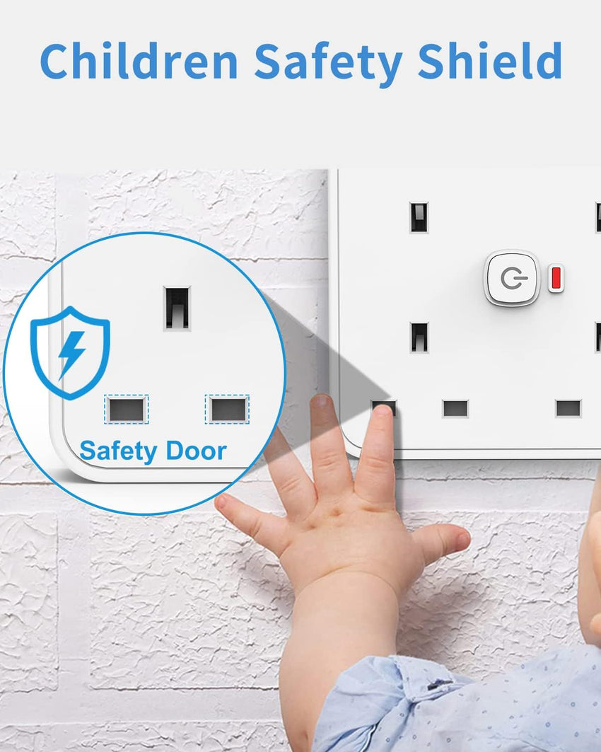 4M 4 Way Extension lead with USB Slots (3 USB-A, 1 USB-C), Mscien Extension Lead with Switches, White Wall Mountable Plug Extension Cord, Dorm, Home, Office