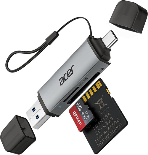 Acer SD Card Reader, USB C & USB 3.0 Memory Card Reader Adapter Supports SD/Micro SD/SDHC/SDXC/MMC, Compatible with iPhone 17 16 15 Series, MacBook Pro/Air, iPad Pro 2021, Galaxy S26, XPS 13, etc.
