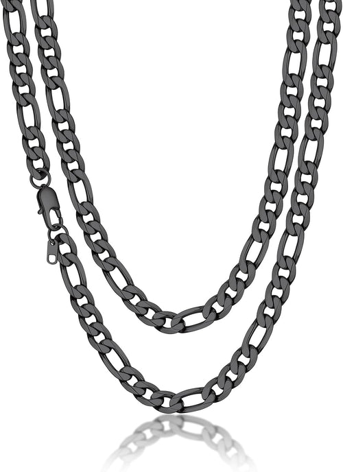 Menâs Figaro Chain Necklace 9mm Flat Stainless Steel 20in Hip Hop Style â Black