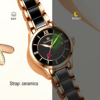 Ladies Ceramic Watch Diamond Accents Water Resistant Small Wrist White