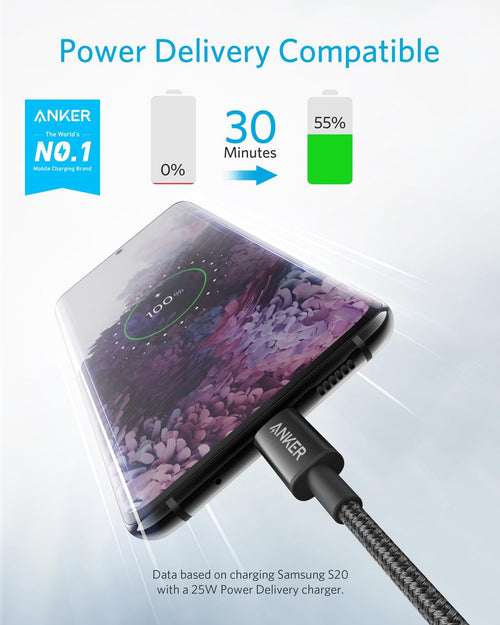 Anker USB C to USB C Charger Cable, Nylon USB-C to C Cable (3ft, 2-Pack), 60W (3A) for iPhone 17/16/15, iPad Pro, Samsung Galaxy, MacBook Pro,and More
