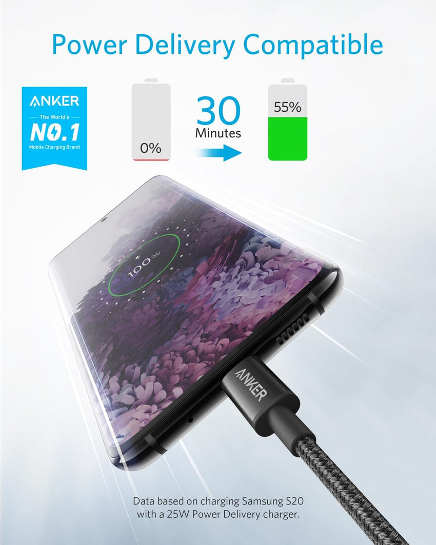 Anker USB C to USB C Charger Cable, Nylon USB-C to C Cable (3ft, 2-Pack), 60W (3A) for iPhone 17/16/15, iPad Pro, Samsung Galaxy, MacBook Pro,and More
