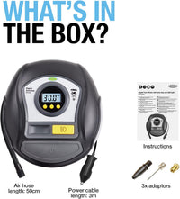 Ring Automotive RTC450 Digital Tyre Inflator with Auto Shut-off, Memory, LED Light, Backlit Display and Adapter Kit, New Model 2022 Ring, Black/Grey/Yellow