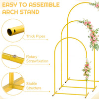 3-Piece Metal Arch Backdrop Stands with Gold Frames & Black Covers 6ft/5ft/4ft Black 3pcs