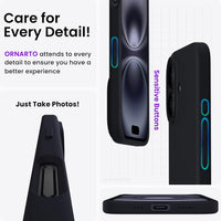 ORNARTO Compatible with iPhone 16 Case 6.1", Slim Liquid Silicone 3 Layers Full Covered Soft Gel Rubber 16 Phone Cases Cover 6.1 inch Black