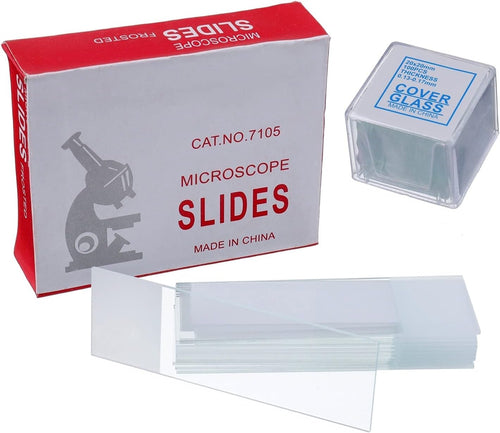 HUAREW 50 Pcs Pre-Cleaned Microscope Slides And 100 Pcs Ground Edge Pre-Cleaned Microscope Cover Glasses With 4 Plastic Droppers