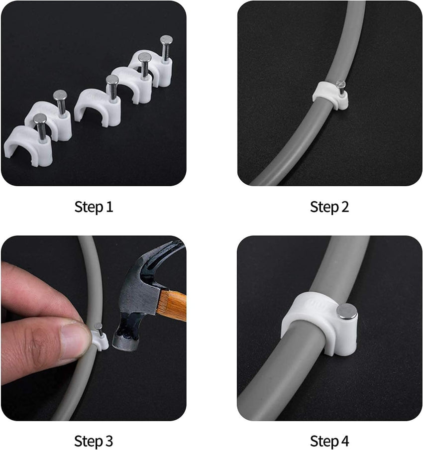 Cable Clips, 400 Pcs Strong Nails Durable White Round, 4 Size 4mm 6mm 8mm 10mm,Cable Holder Management Wire Tidy Clips