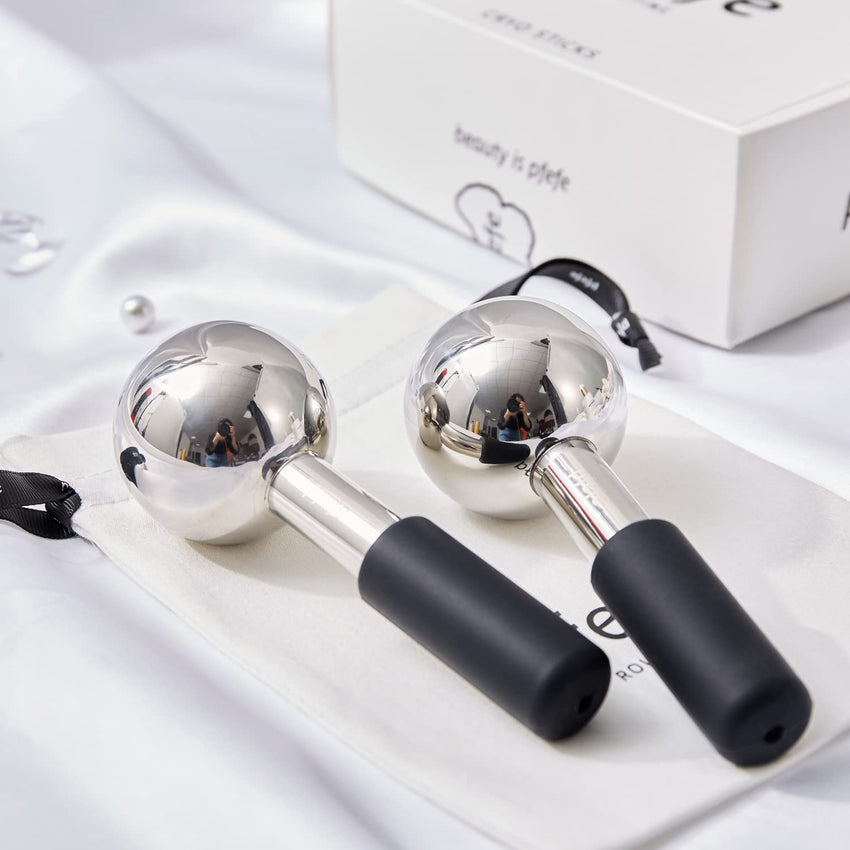 Pfefe Ice Globes for Face & Eyes, Unbreakable Stainless Steel Cryo Sticks for Beauty Routines, Facials Cold Roller Cooling Globes for Puffiness, Wrinkles, Dark Circles, Headaches