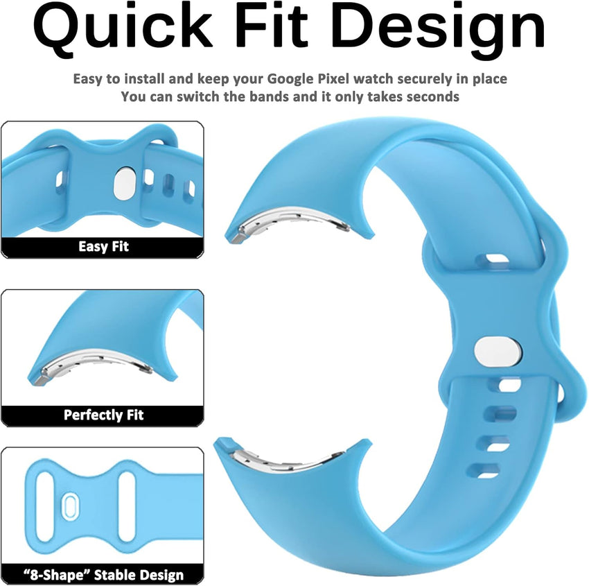 Miimall Strap for Google Pixel Watch 2/Pixel Watch Band, Quick Fit Flexible Wristband, Soft Silicone Sport Strap for Women Men, Adjustable Replacement Band for Google Pixel Watch 2/1-Sky Blue