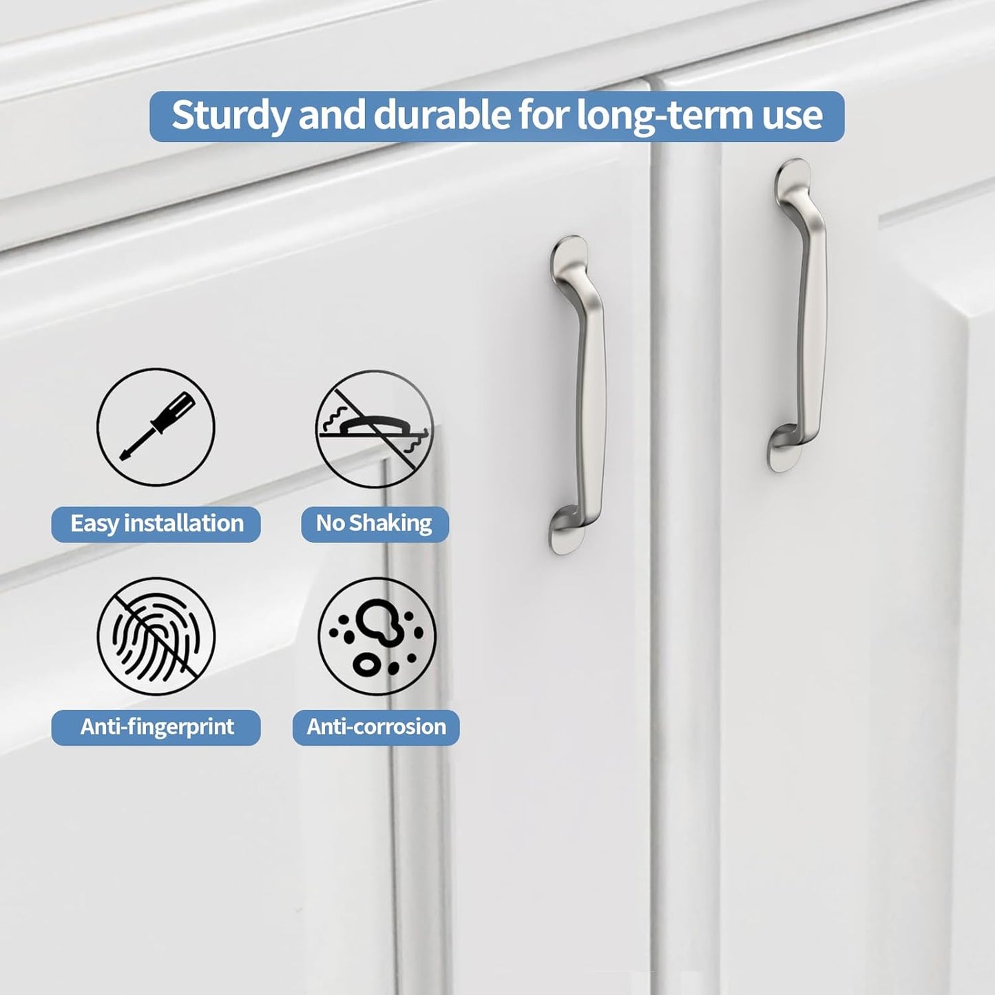 Amerdeco 10 Pack Brushed Satin Nickel Retro Cabinet Pulls 3.75 Inch(96mm) Hole Centers Kitchen Cabinet Handles Solid Zinc Alloy Cabinet Hardware Drawer Pulls AM009