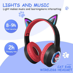 AXFEE Bluetooth Kids Headphones, LED Light Up Cat Ear Wired/Wireless Headphone, HD Stereo Sound, 10H Playtime, Foldable Children Headphone for PC Phone Ipad Study Travel School, 105dB Volume Limited