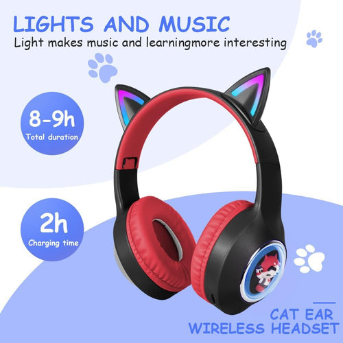 AXFEE Bluetooth Kids Headphones, LED Light Up Cat Ear Wired/Wireless Headphone, HD Stereo Sound, 10H Playtime, Foldable Children Headphone for PC Phone Ipad Study Travel School, 105dB Volume Limited
