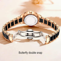 Ladies Ceramic Watch Diamond Accents Water Resistant Small Wrist White