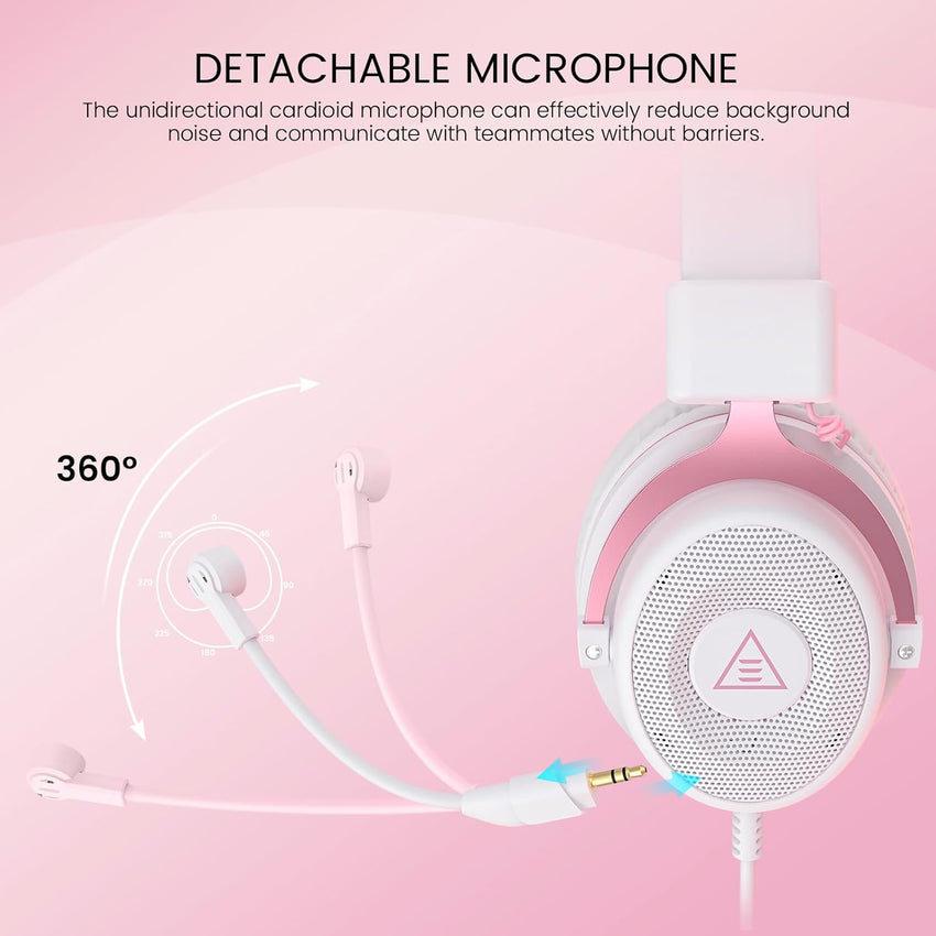EKSA E900 Wired Gaming Headset for Xbox One - PC Headset with Detachable Noise Cancelling Microphone, 3D Stereo Sound 50mm Driver- Gaming Headphones for Xbox S/X, PS4 PS5, Switch, Laptop (Pink)