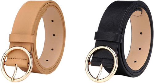 PU Leather Waist Belt Round Metal Buckle Casual Women's Belt â Black/Brown