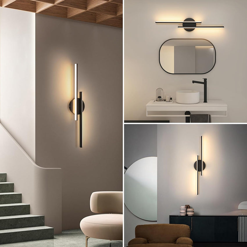 Riserva Indoor MAINS WIRED Wall Lamp LED, 24W Modern Black, 3000K Warm Light, Long Wall Sconce Acrylic for Bedroom, Hallway, Living Room, Dining Room, Staircase