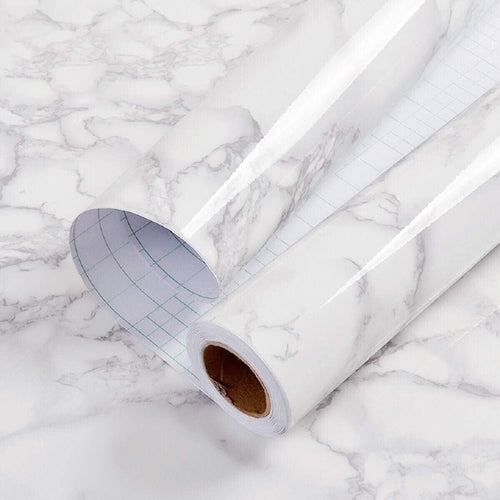 Hode Marble Sticky Back Plastic 60cm X 10m Granite White Grey Vinyl Wrap Contact Paper Self Adhesive Wallpaper Waterproof PVC Roll for Kitchen Countertop Furniture Easy to Remove