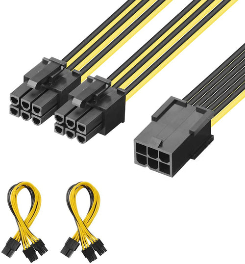 J&D [2-Pack] 6 Pin Female to Dual 6 Pin Male PCI Express (PCIe) Graphic Video Card Power Splitter Cable, 20cm