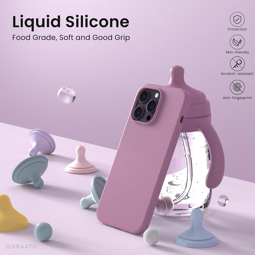 ORNARTO Compatible with iPhone 14 Pro Case 6.1", Slim Liquid Silicone 3 Layers Full Covered Soft Gel Rubber Case Cover 6.1 inch-Lilac Purple
