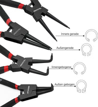 WISEUP Pliers Set, 170mm 4-Piece Bent/Straight Internal External Circlip Pliers, Industrial Carbon Steel plier Set, Anti-Rust, Anti-Bending and Labor-Saving Split Ring Pliers, with Storage Bag