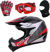 Kids Motocross Helmet Combo ECE 2206 Size M (51x52cm) Includes Gloves Goggles Red M