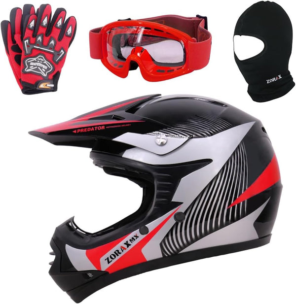 Kids Motocross Helmet Combo ECE 2206 Size M (51x52cm) Includes Gloves Goggles Red M