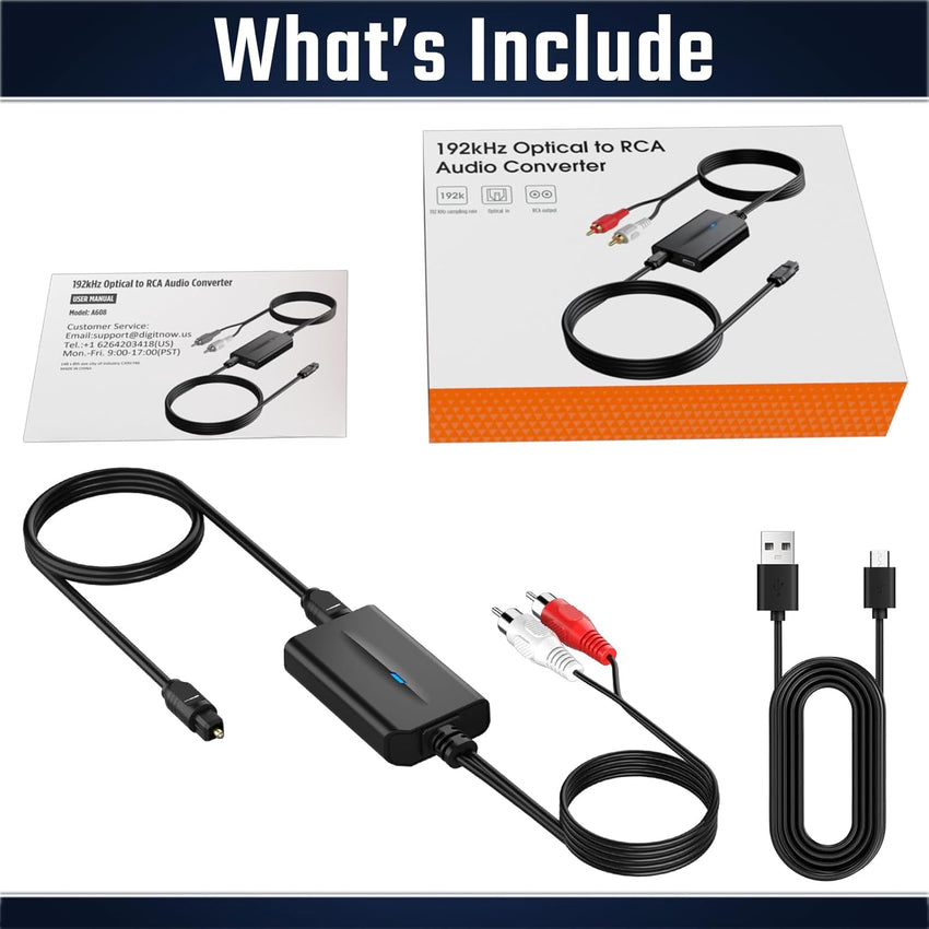 192kHz DAC Digital to Analog Audio Converter 7ft/2.1m Digital Optical to RCA Cable SPDIF to RCA Converter with Built-in Audio Amplifier Chipset for HDTV, DVD, Blu-Ray Playersrca Male
