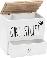 Tampon & Sanitary Pad Storage Box Wooden Organizer with Drawer & Lid â White