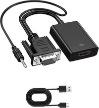 VGA to HDMI Adapter with Audio 1080P VGA Source to HDMI Display Converter with Power Cord Male to Female Connector Male to Female Connector for TV HDTV Projector Monitor Laptop Computer Desktop, Black