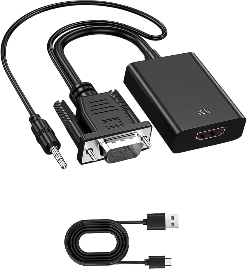 VGA to HDMI Adapter with Audio 1080P VGA Source to HDMI Display Converter with Power Cord Male to Female Connector Male to Female Connector for TV HDTV Projector Monitor Laptop Computer Desktop, Black