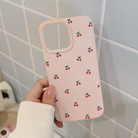 Reownest Case for iPhone 14/13, Cute Cherry Pattern Design Soft Slim TPU Cover with Raised Camera Protection Stylish Aesthetic Phone Case for Girls & Women - Pink