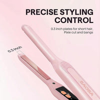 SAOSA Pencil 0.3 Inch Hair Straighteners, Small Straightener and Curler 2 in 1, Thin Ceramic Floating Plate Flat Iron for Women Short Hair, Pixie Cut and Bangs, Auto Shut Off(Rose Gold)
