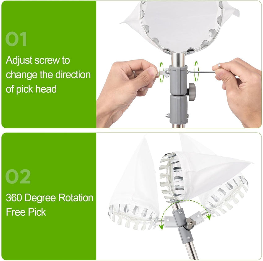 4.2M Apple Picker with Telescopic Handle, Fruit Picker Tool with Basket, Adjustable Head, Lightweight Apple Tree Picker Tool, Easy to Assemble, Aluminium Pole & Fabric Bag for Easy Harvesting
