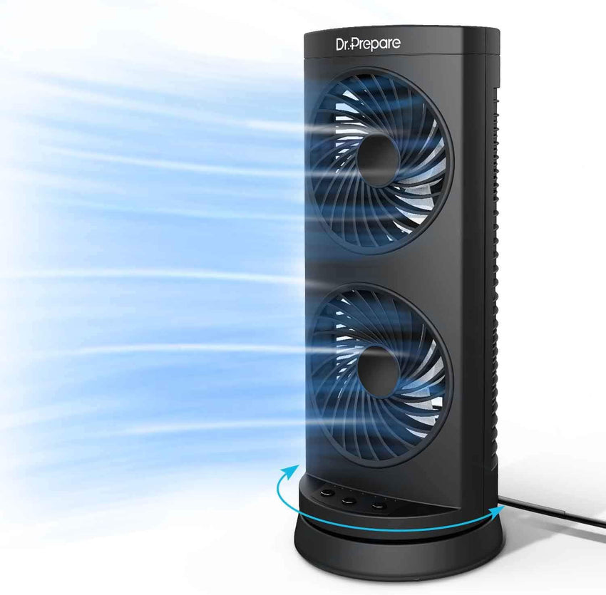 Dr. Prepare Tower Fan Oscillating Fan, Portable Desk Fan with 3-Speed Options, 110Â° Oscillation, 3 Timers, Personal Quiet Table Fan for Home Office Desktop Bedroom