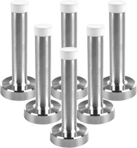Door Stop - Chrome Door Stopper Heavy Duty Door Stoppers for Skirtings Wall Mounted Doorstops Stainless Steel Door Stops Indoors Self Adhesive Doorstop with White Rubber, 6 Pack