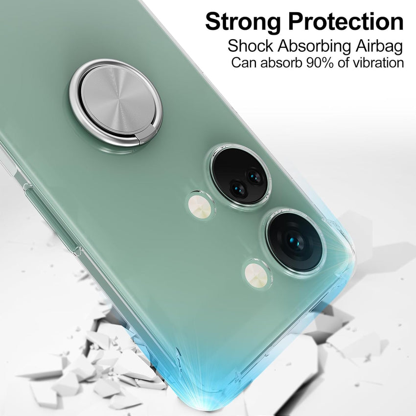 Kickstand Case Compatible with OnePlus Nord 3 5G, Crystal CLEAR Protective Soft TPU Shockproof Case with 360 Degree Magnetic Ring Cover - Silver Ring