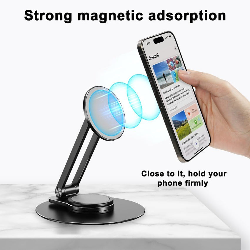 flintronic Magnetic Phone Stand for iphone, Foldable & Adjustable Aluminum Magnetic iPhone Stand with 360°Rotation Base, Compatible with iPhone 15/14/13/12 Series- Black
